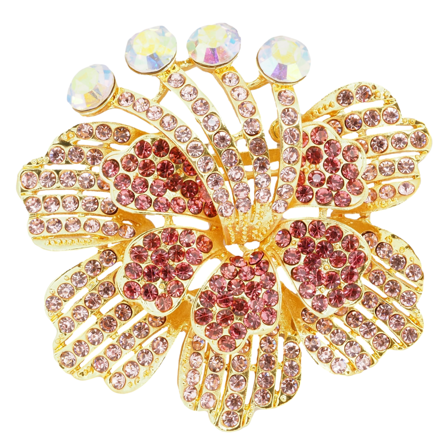 Брошь Цветок с розовыми стразами фото №1