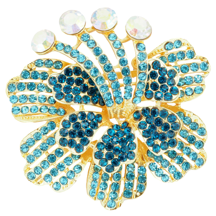 Брошь Цветок с бирюзовыми стразами фото №22