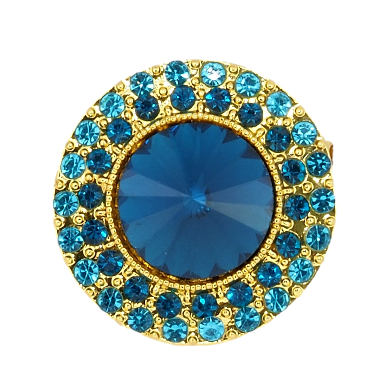 Брошь Круг с бирюзовыми стразами фото №1