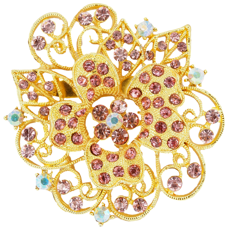 Брошь Цветок с розовыми стразами фото №9