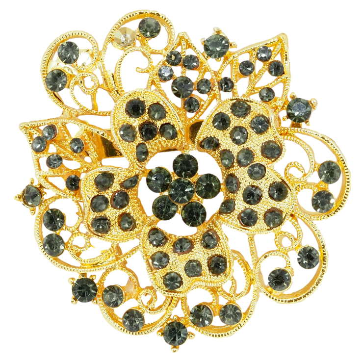 Брошь Цветок с черными стразами фото №24