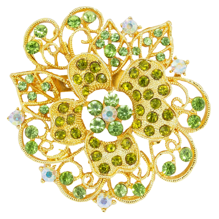 Брошь Цветок с зелеными стразами фото №23