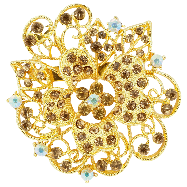 Брошка Квітка з коричневими стразами фото №7