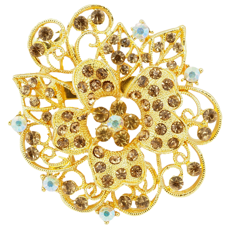 Брошка Квітка з коричневими стразами фото №1