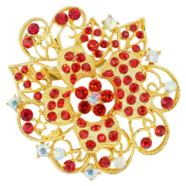 Брошка Квітка з червоними стразами фото №14