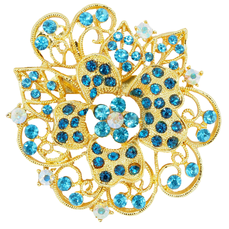 Брошка Квітка з бірюзовими стразами фото №1