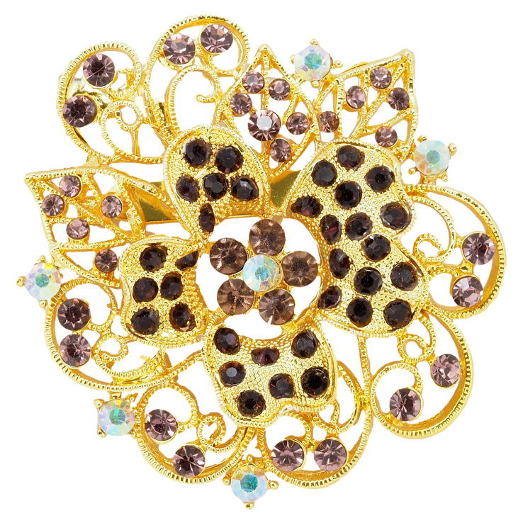 Брошка Квітка з бордовими стразами фото №14