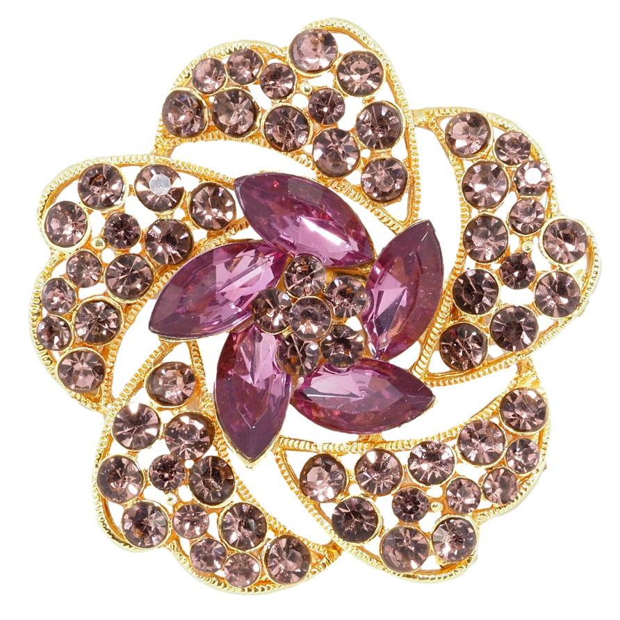 Брошь Цветок с бордовыми стразами фото №1
