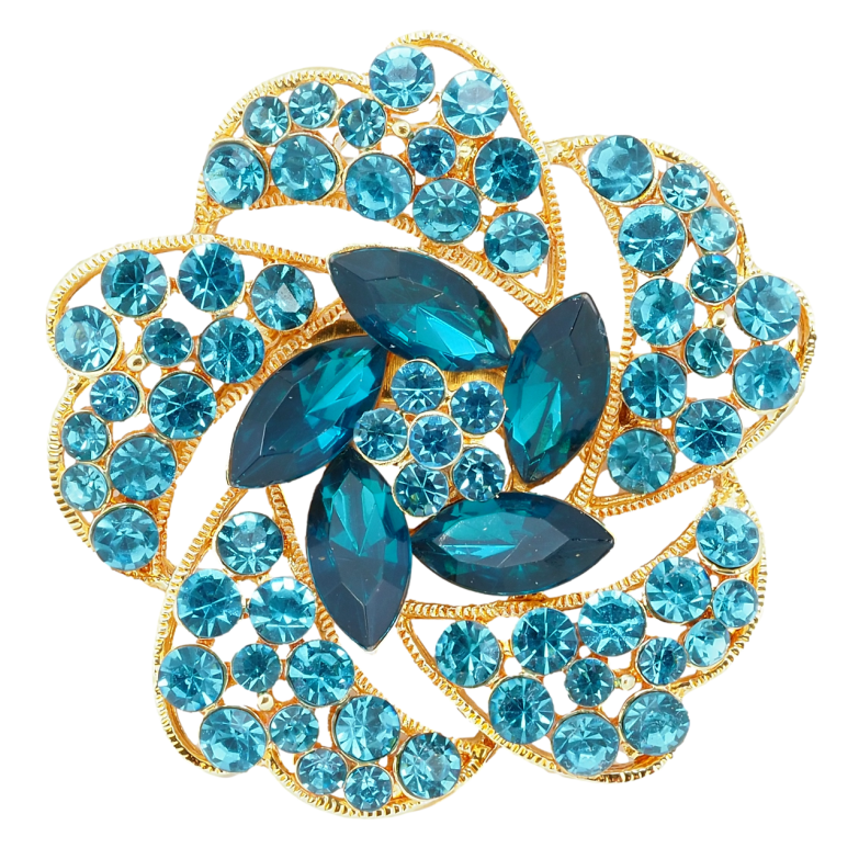 Брошь Цветок с бирюзовыми стразами фото №1
