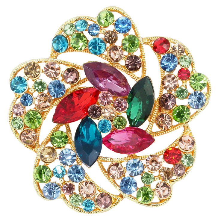 Брошь Цветок с разноцветными стразами фото №17