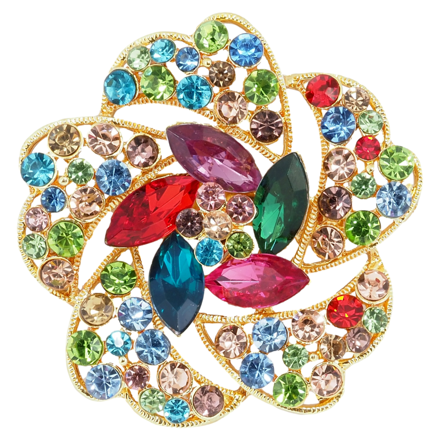 Брошь Цветок с разноцветными стразами фото №1