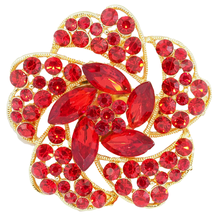 Брошка Квітка з червоними стразами фото №3