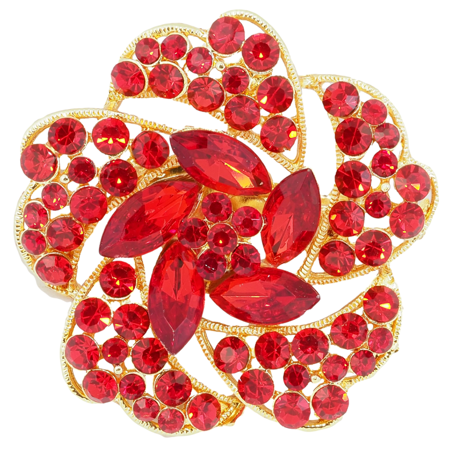 Брошка Квітка з червоними стразами фото №1