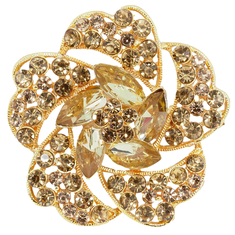Брошка Квітка з золотистими стразами фото №1