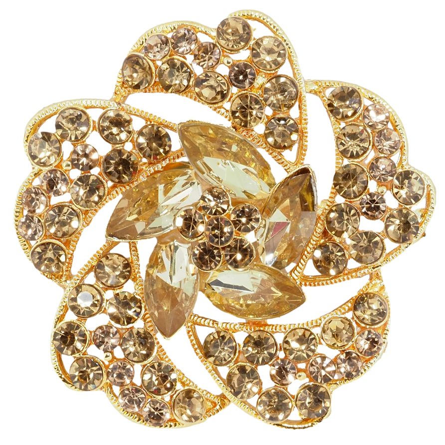 Брошка Квітка з золотистими стразами фото №1