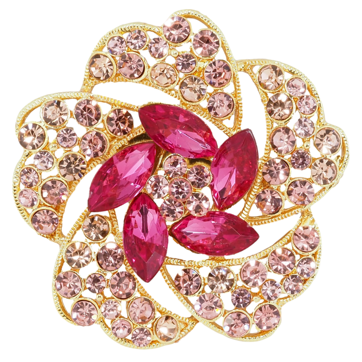 Брошь Цветок с розовыми стразами фото №6