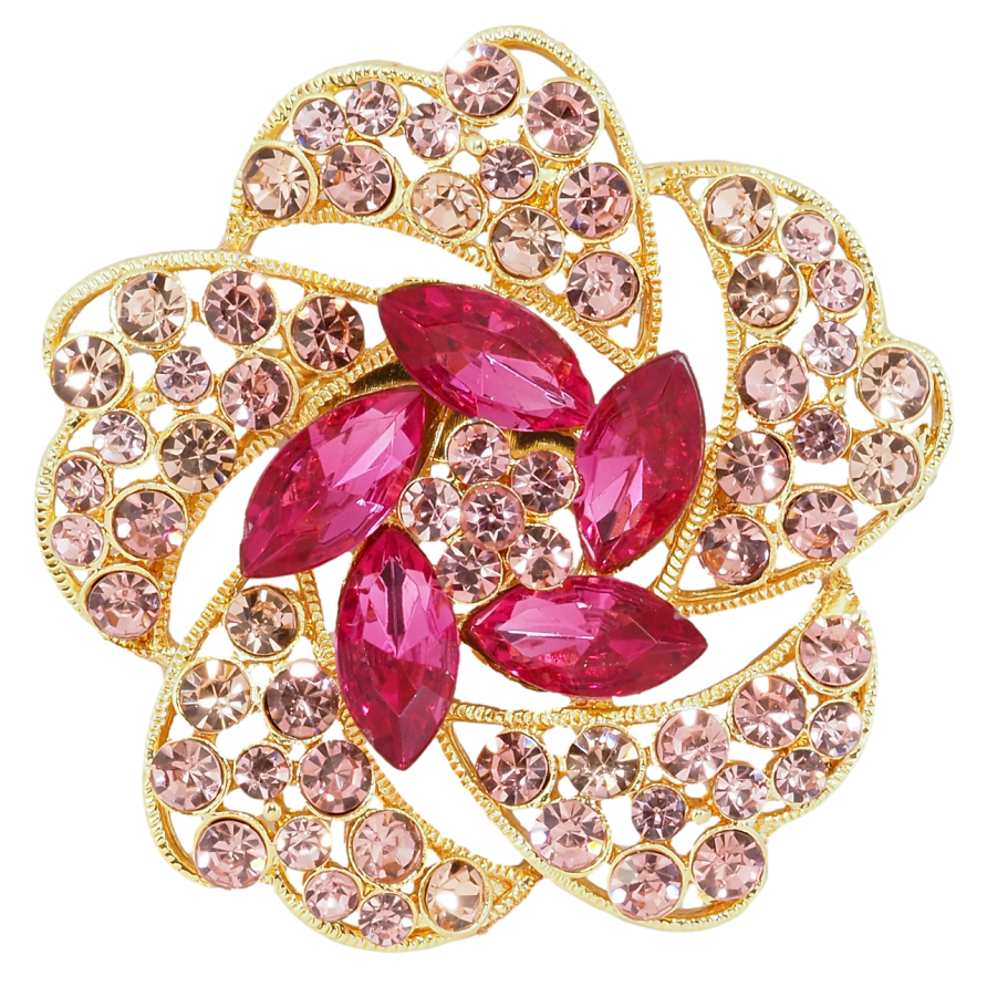 Брошь Цветок с розовыми стразами фото №1