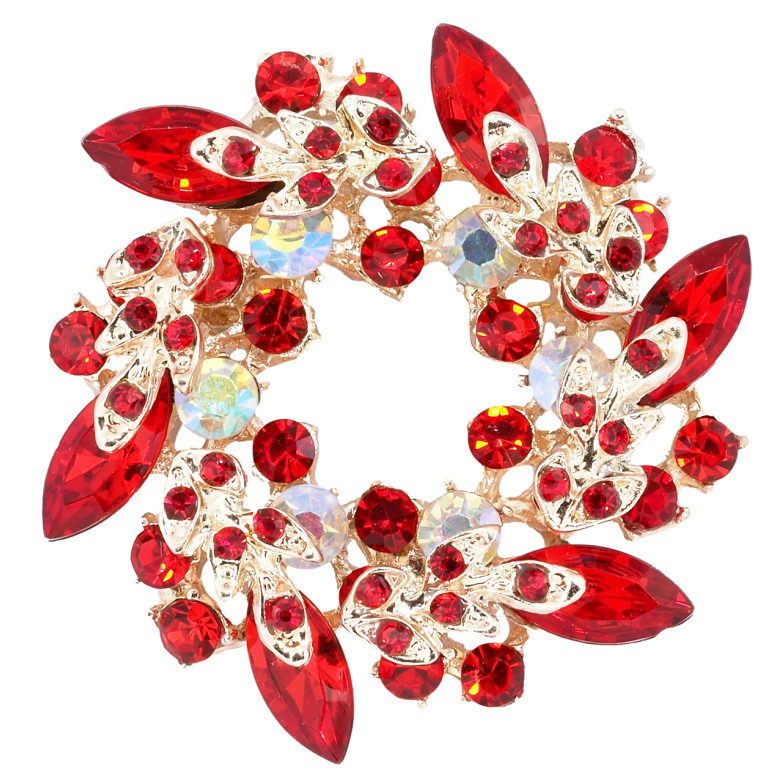 Брошка Віночок з червоними стразами фото №1