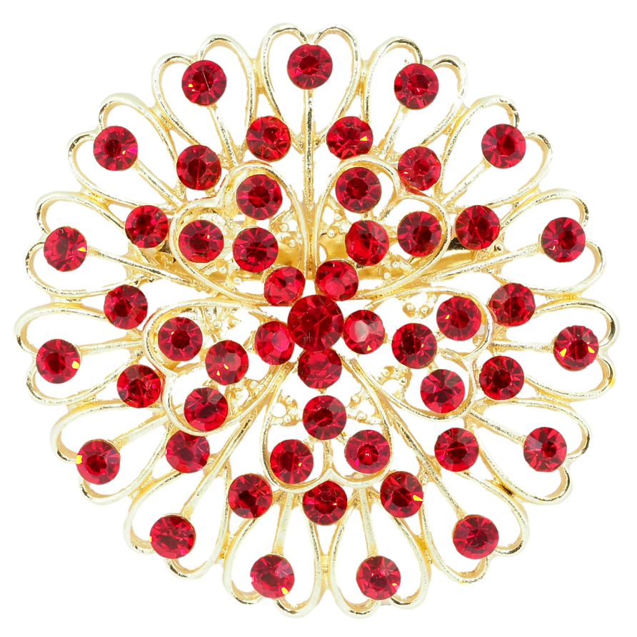 Брошка Квітка з червоними стразами фото №1