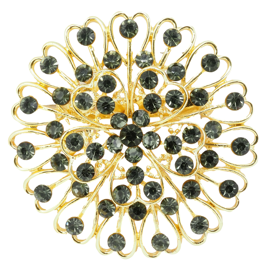 Брошь Цветок с черными стразами фото №1