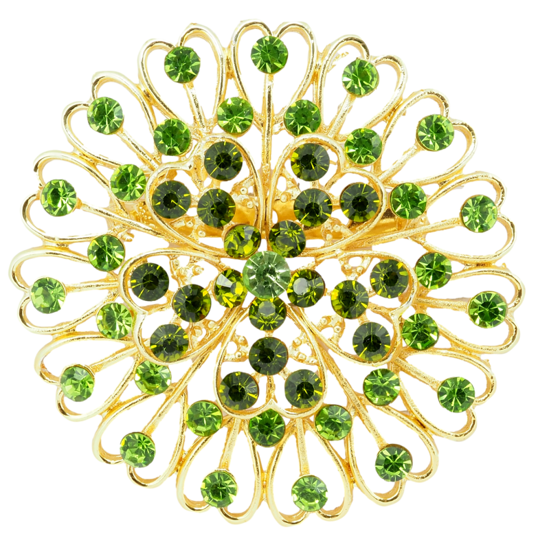 Брошка Квітка з зеленими стразами фото №1
