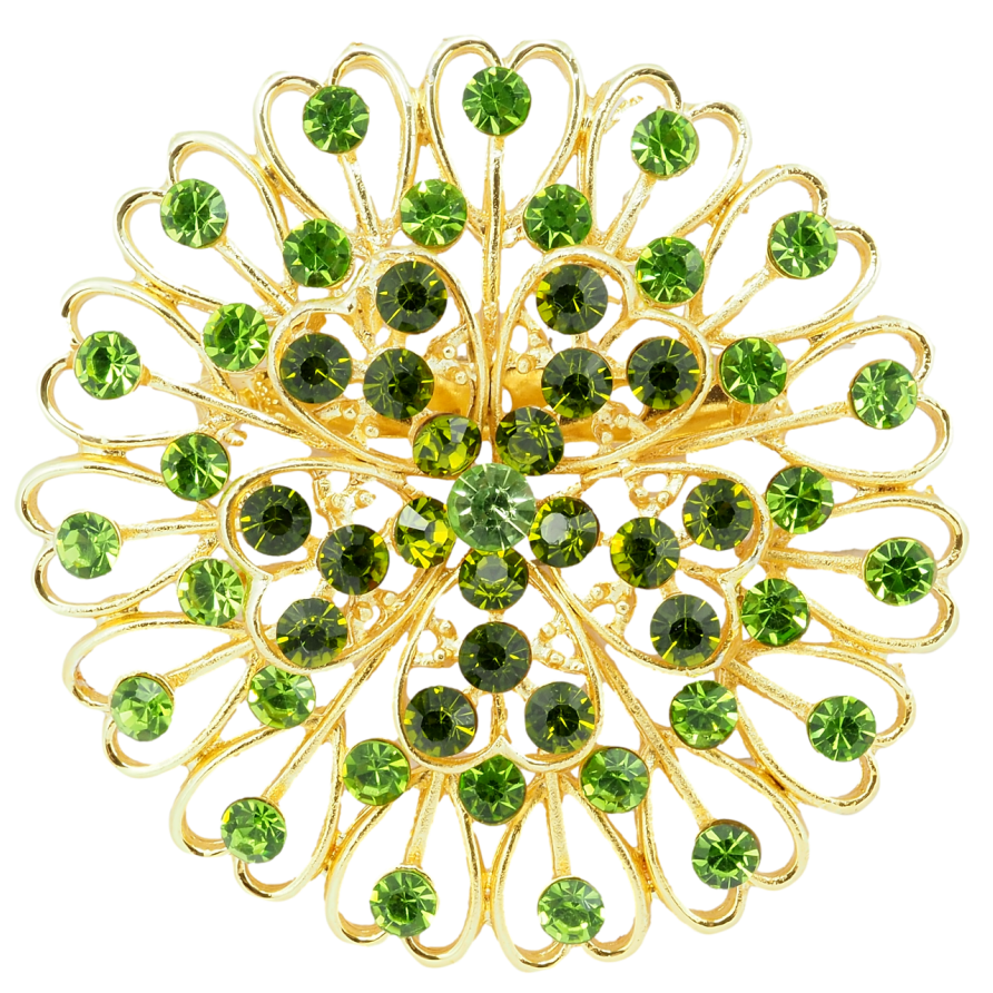 Брошка Квітка з зеленими стразами фото №1