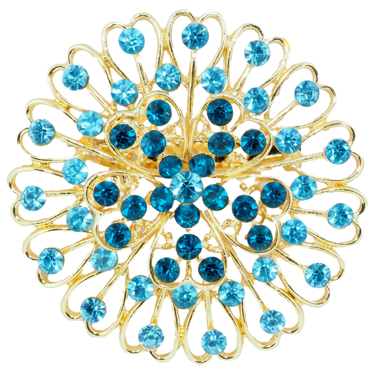 Брошь Цветок с бирюзовыми стразами фото №16