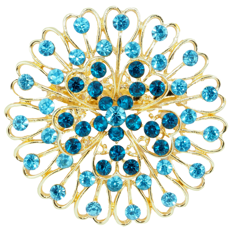 Брошь Цветок с бирюзовыми стразами фото №1