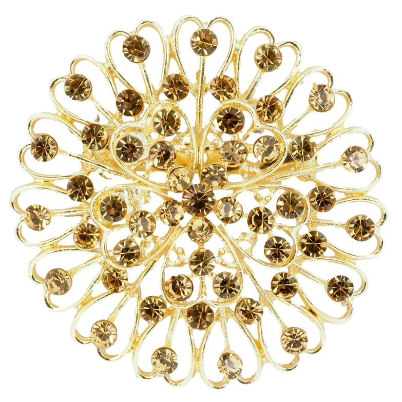 Брошь Цветок с коричневыми стразами фото №1