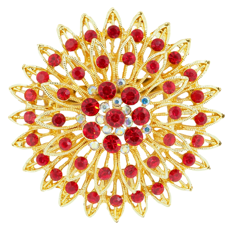 Брошка Квітка з червоними стразами фото №5