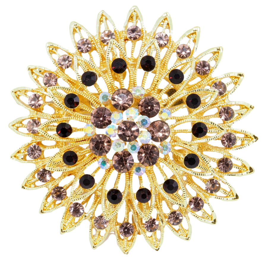 Брошка Квітка з бордовими стразами фото №1