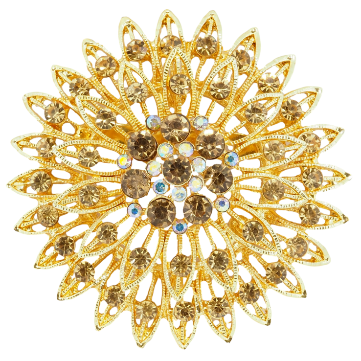 Брошка Квітка з золотистими стразами фото №18