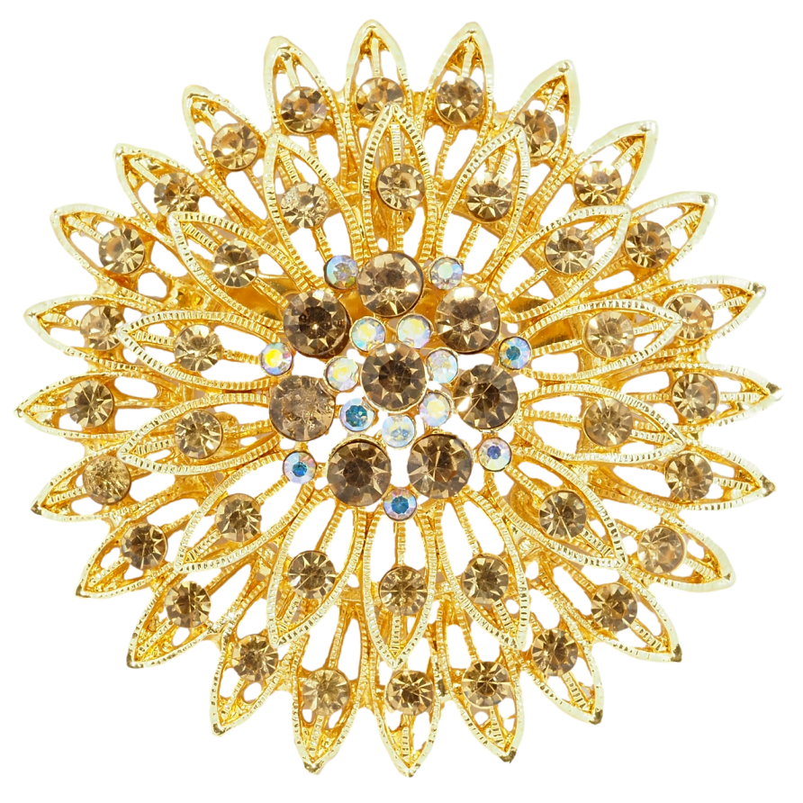 Брошка Квітка з золотистими стразами фото №1