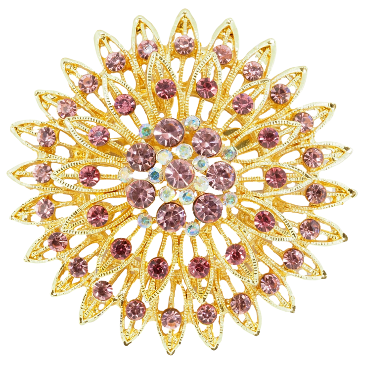 Брошь Цветок с розовыми стразами фото №2