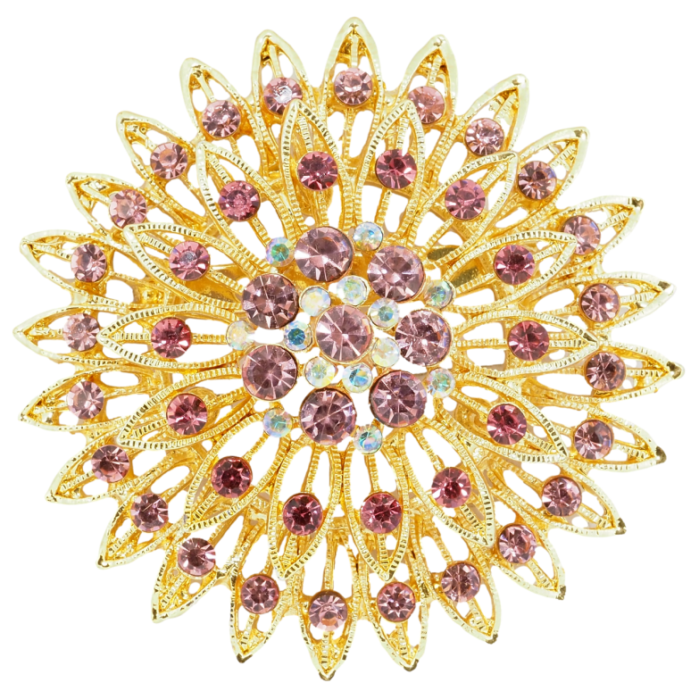 Брошь Цветок с розовыми стразами фото №1