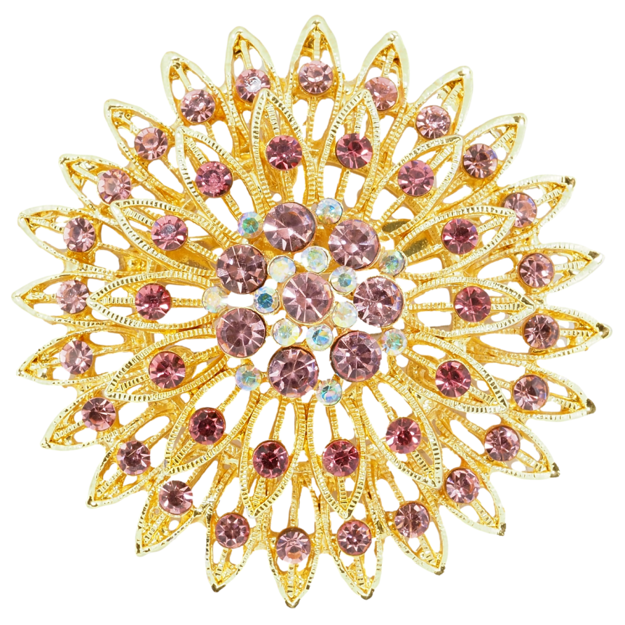 Брошь Цветок с розовыми стразами фото №1