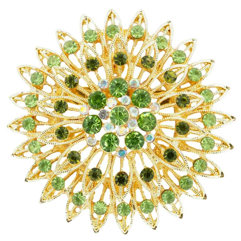 Брошь Цветок с зелеными стразами фото №6