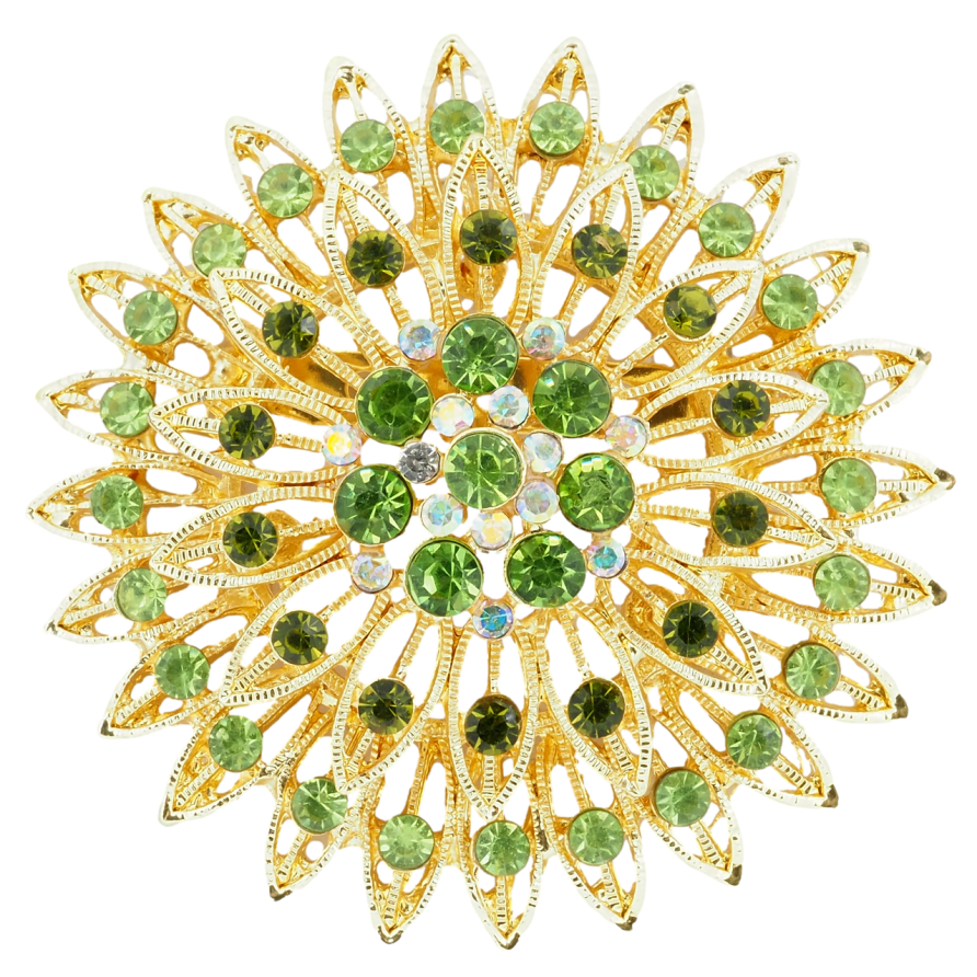 Брошь Цветок с зелеными стразами фото №1