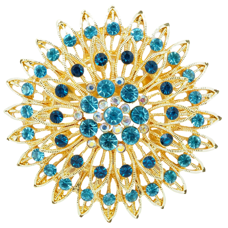 Брошь Цветок с бирюзовыми стразами фото №1