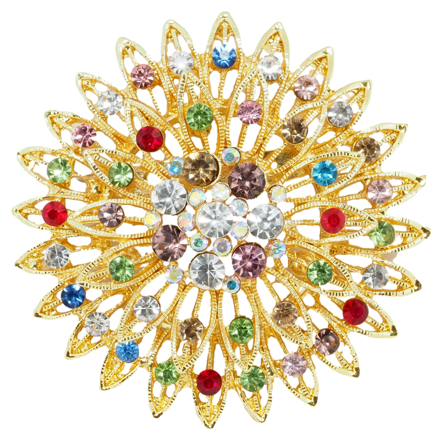 Брошь Цветок с разноцветными стразами фото №1