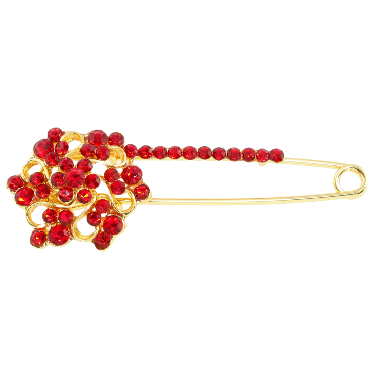 Брошка-шпилька Квітка з червоними стразами фото №16