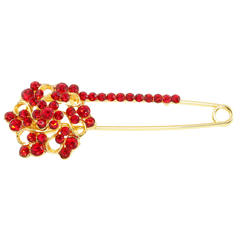 Брошка-шпилька Квітка з червоними стразами фото №1