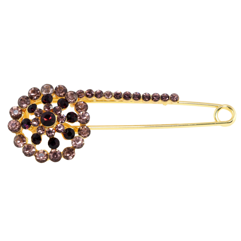 Брошка-шпилька Квітка із бордовими стразами фото №1