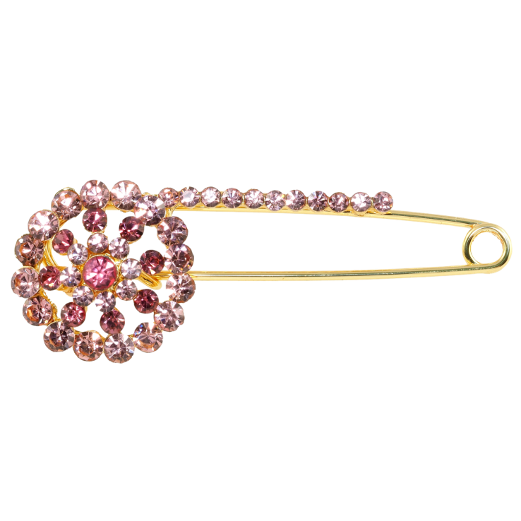 Брошка-шпилька Квітка з рожевими стразами фото №14