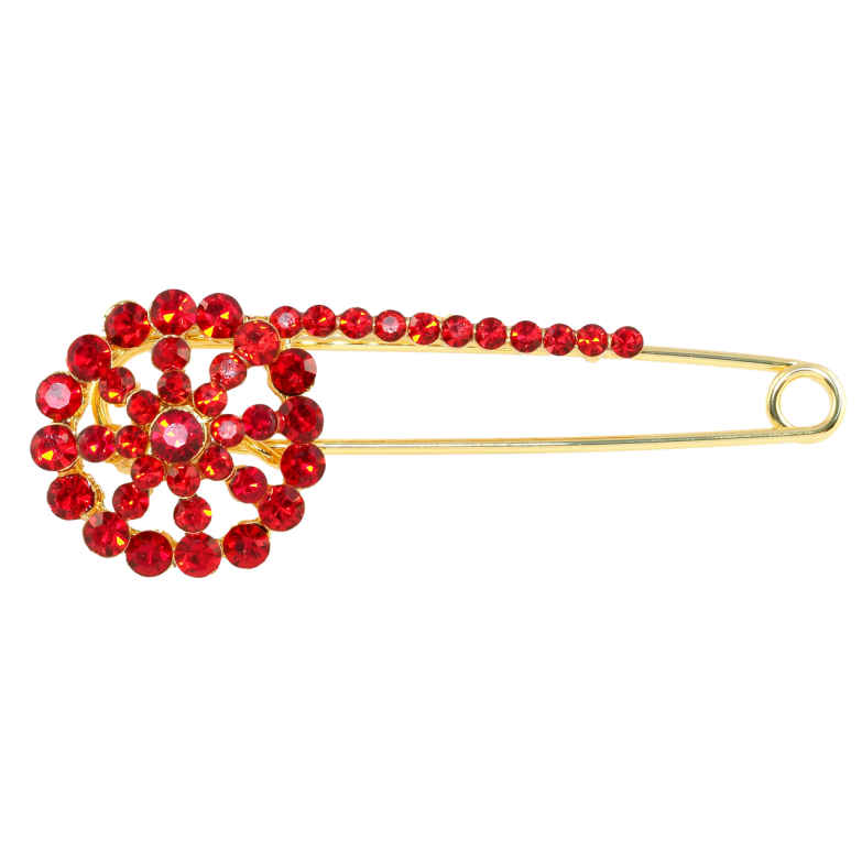 Брошка-шпилька Квітка з червоними стразами фото №1