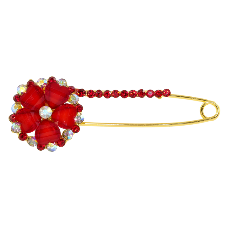 Брошка-шпилька Квітка з червоними стразами фото №8