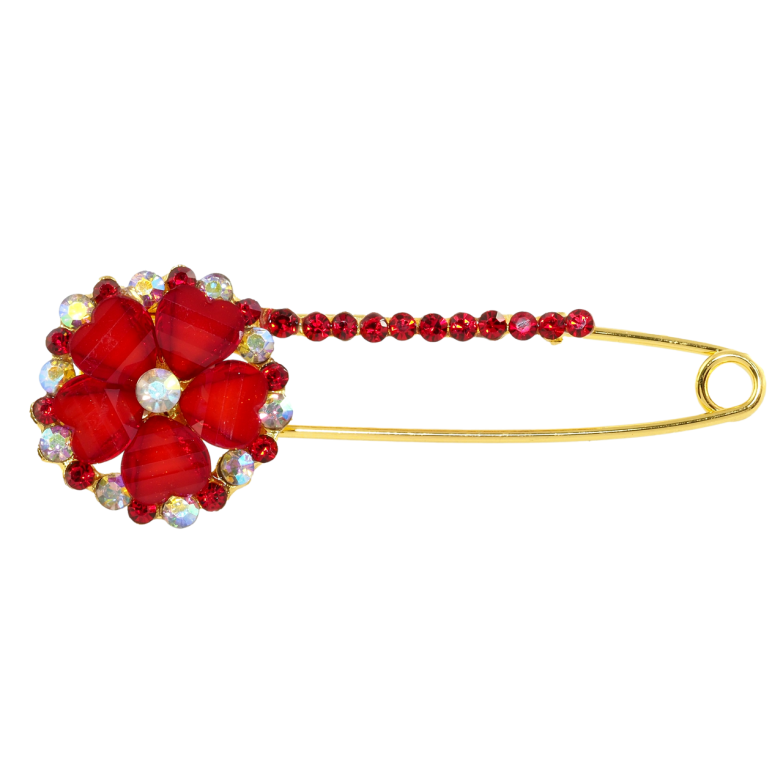 Брошь-булавка Цветок с красными стразами фото №1