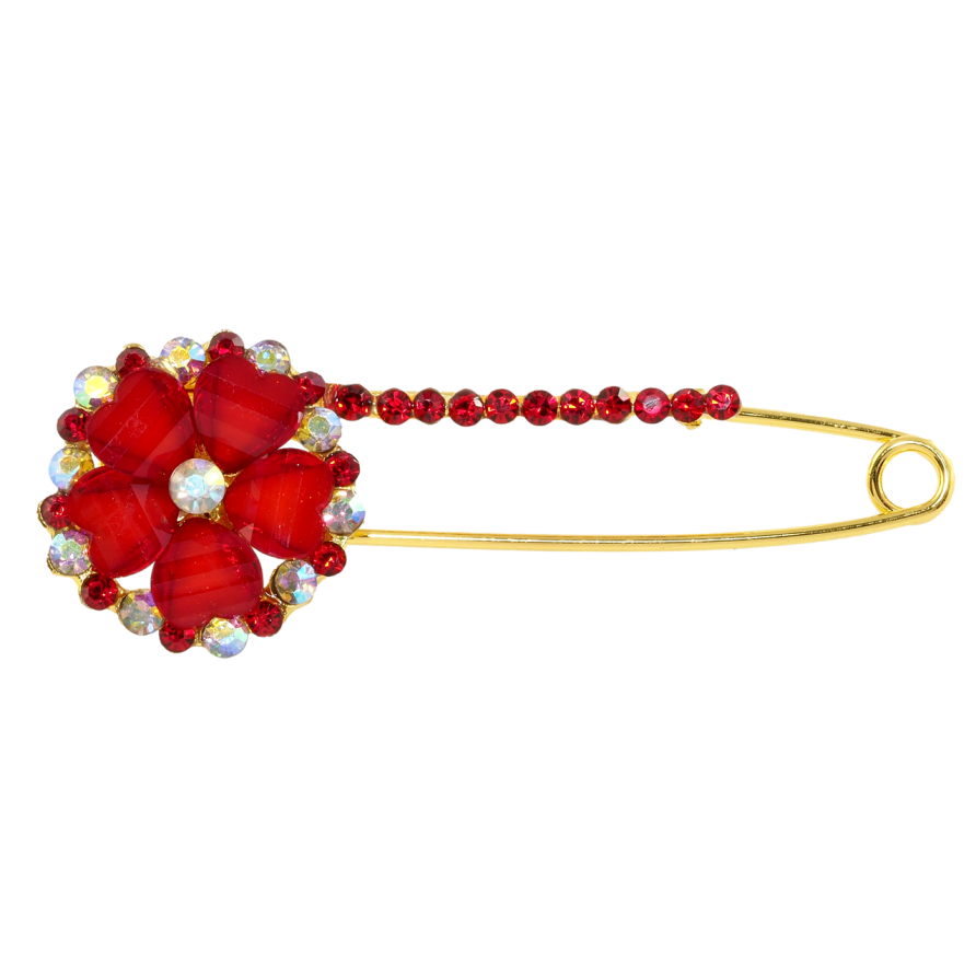 Брошка-шпилька Квітка з червоними стразами фото №1
