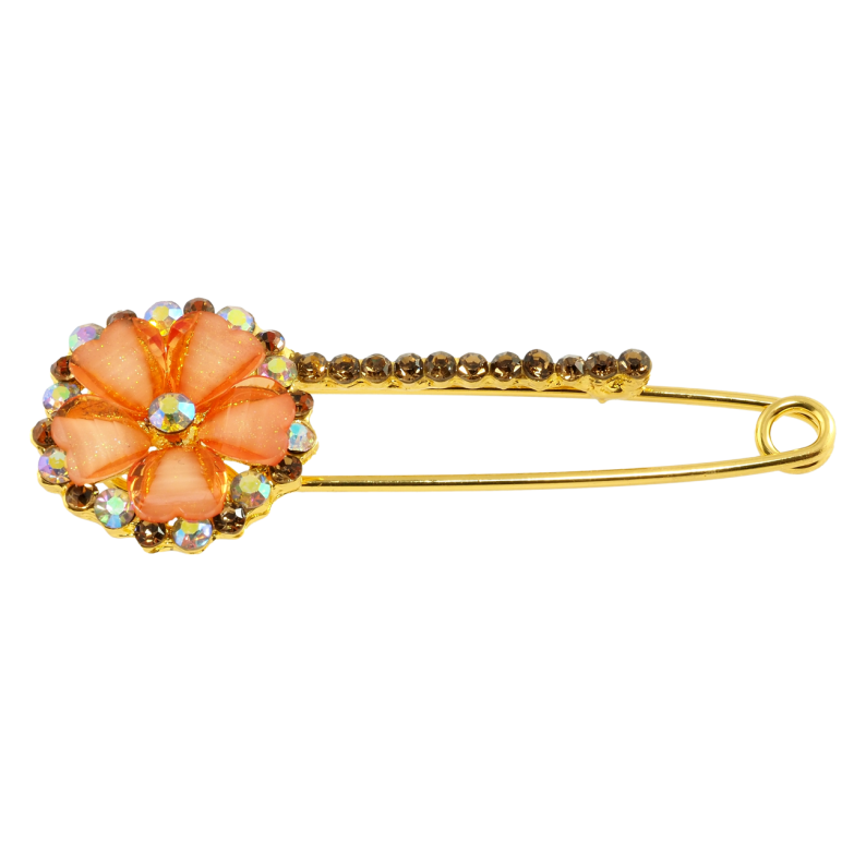 Брошка-шпилька Квітка з помаранчево-коричневими стразами фото №1