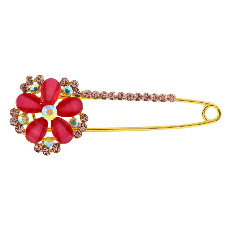 Брошка-шпилька Квітка з рожевими стразами фото №17